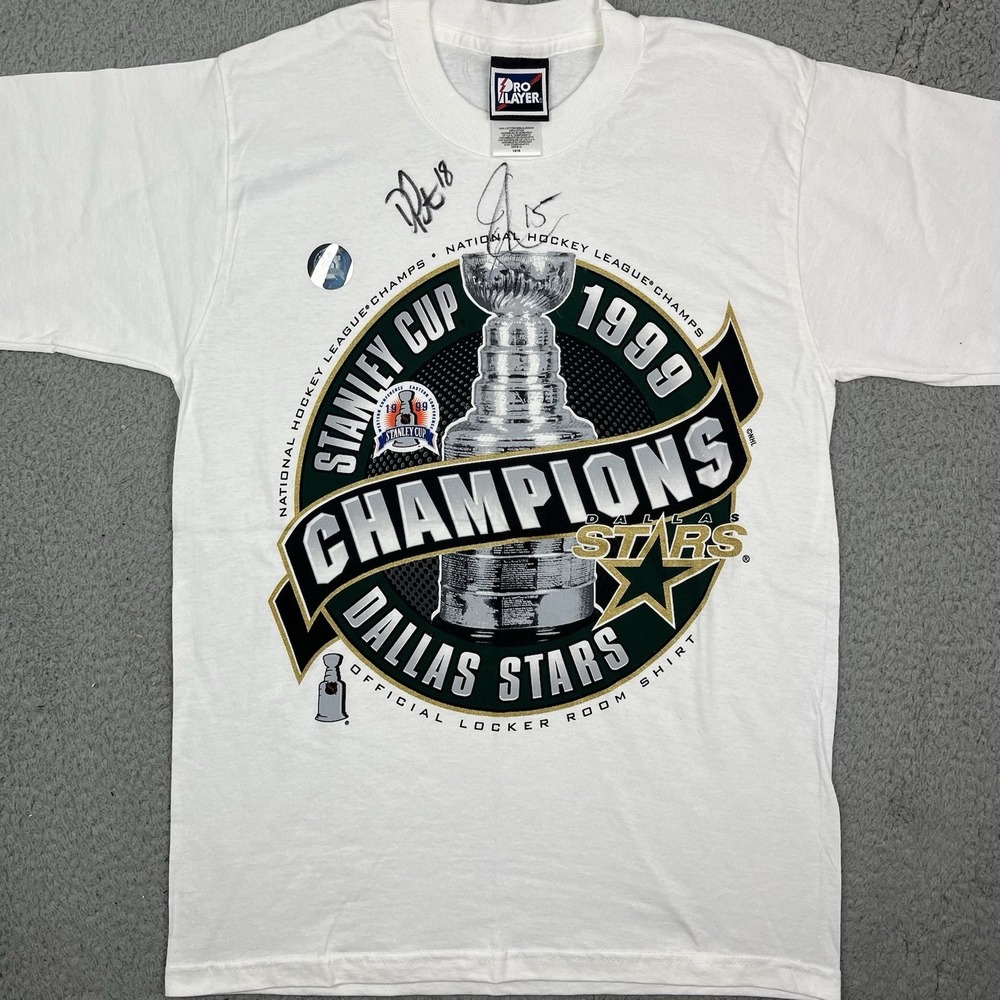 Vintage 1999‎ Dallas Stars Champions Stanley Cup T Shirt Signed Youth L 14/16